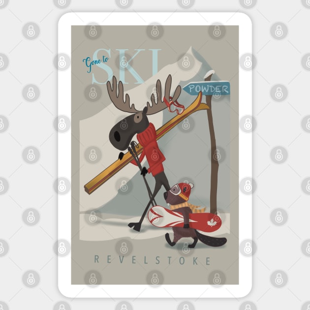 Ski Revelstoke Moose and Beaver travel poster Sticker by SFDesignstudio